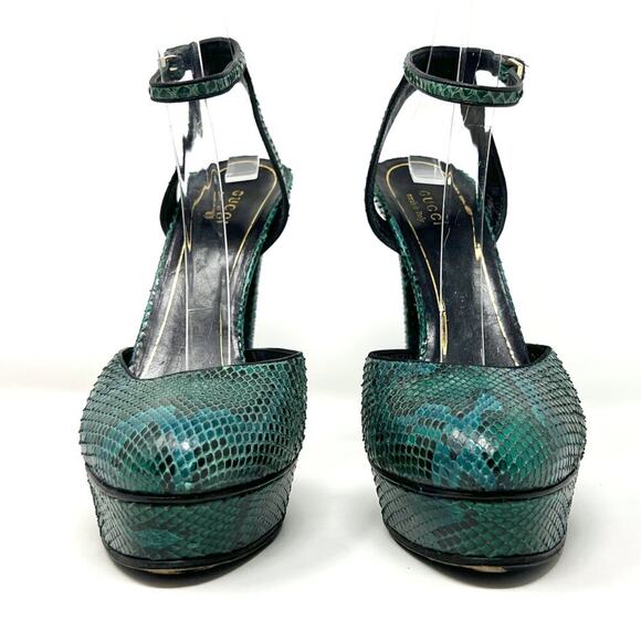 Gucci Blue-Green Python Platform Heels Size EU 38 - Picture 5 of 11